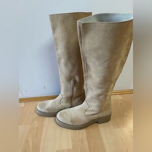 Womens Free People Camel Tan Tall Suede Leather Boot Size 38